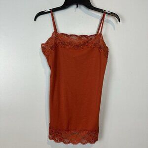 V.1 Couture Y2K Lace Trim Babydoll Tank Top Womens Size Large Burnt Orange